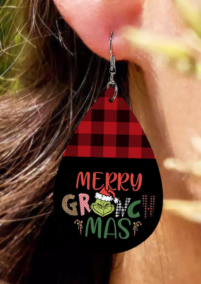 

Earrings Merry Christmas Hat Cartoon Plaid Earrings in Multicolor. Size