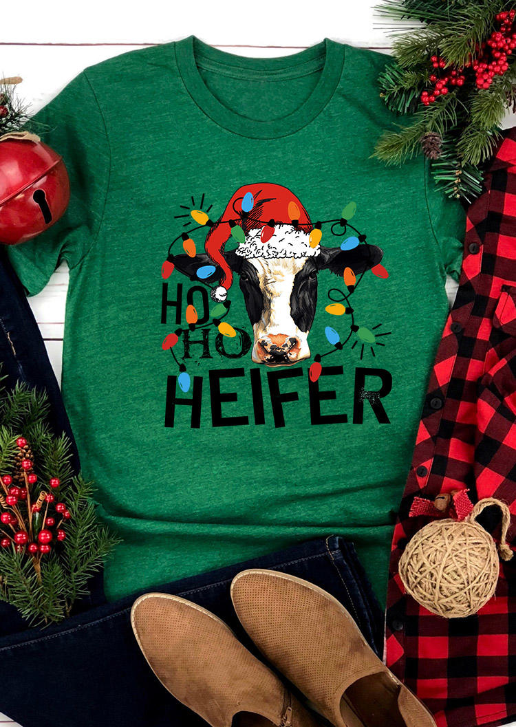 

T-shirts Tees Hat Lights Ho Ho Heifer T-Shirt Tee in Green. Size
