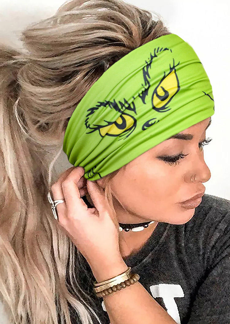 Cartoon Yoga Sports Wide Headband in Green. Size: One Size