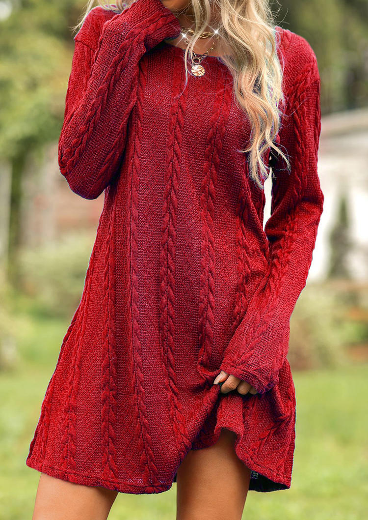 Mini Dresses Crochet Long Sleeve Mini Dress in Red. Size: L,M,S,XL