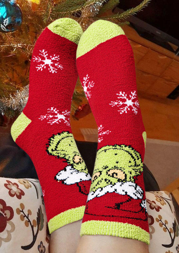 

Crew Socks Christmas Cartoon Snowflake Crew Socks in Red. Size