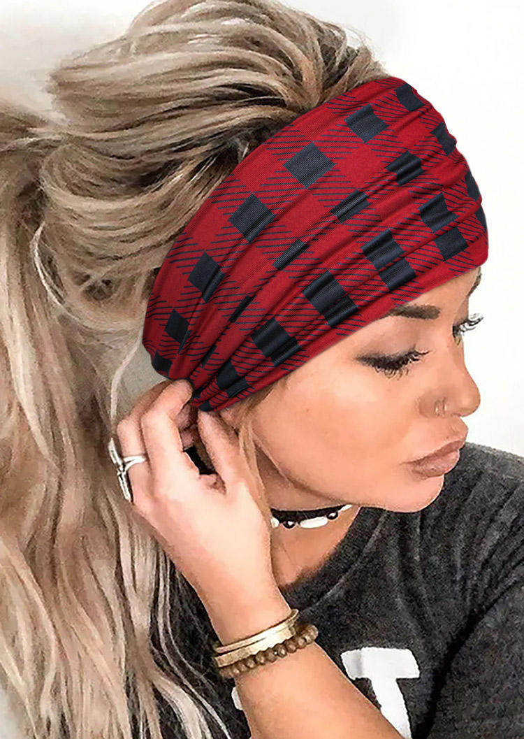 Christmas Plaid Elastic Sports Wide Headband in Multicolor. Size: One Size