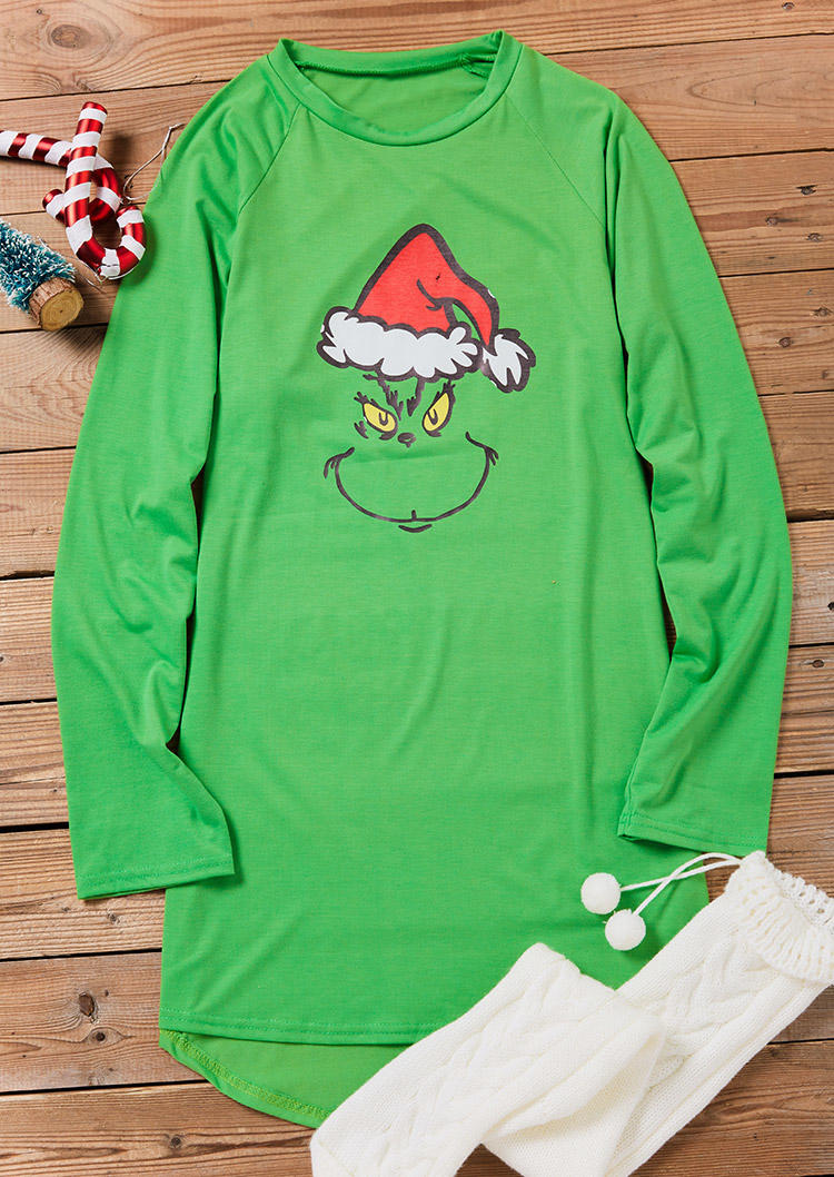 

Blouses Christmas Hat Cartoon Raglan Sleeve Blouse in Green. Size
