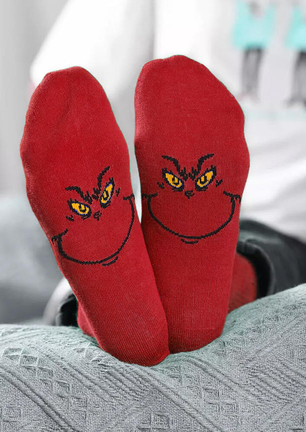 

Crew Socks Christmas Funny Cartoon Graphic Crew Socks in Red. Size
