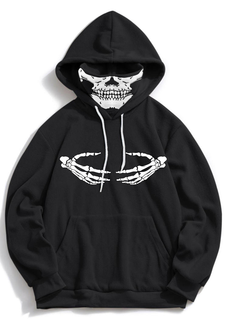 

Hoodies Skeleton Hand Kangaroo Pocket Hoodie in Black. Size: ,M,L,XL