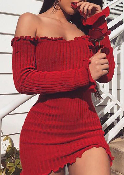

Mini Dresses Ruffled Off Shoulder Long Sleeve Mini Dress in Red. Size: ,M,L,XL