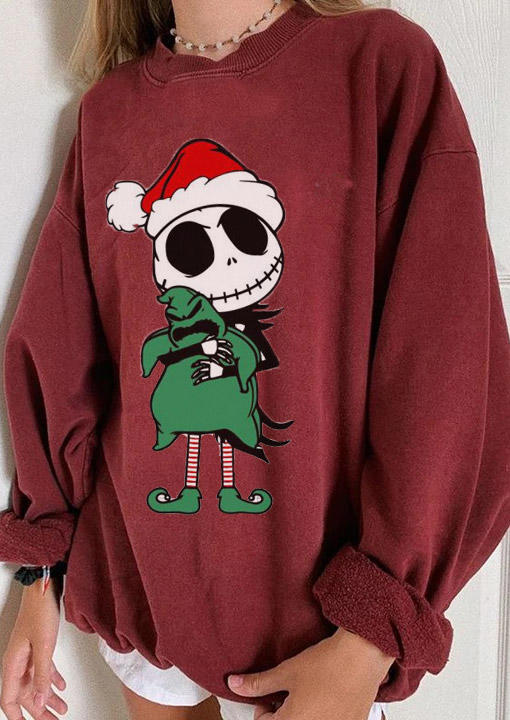 

Christmas Hat Skull Long Sleeve Sweatshirt - Burgundy, 523680