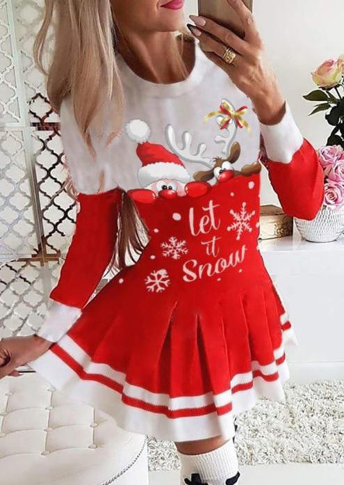 

Mini Dresses Christmas Snowflake Let It Snow Pleated Mini Dress in Red. Size: ,XL