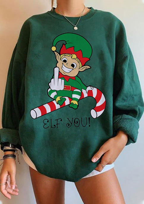 

Sweatshirts Elf Christmas Candy Cane Graphic Sweatshirt in Dark Green. Size: ,M,L,XL