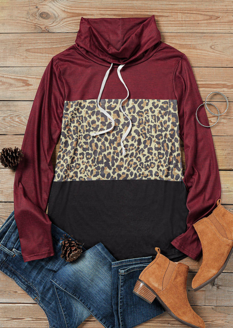 Blouses Leopard Color Block Long Sleeve Blouse in Multicolor. Size: L,M,S