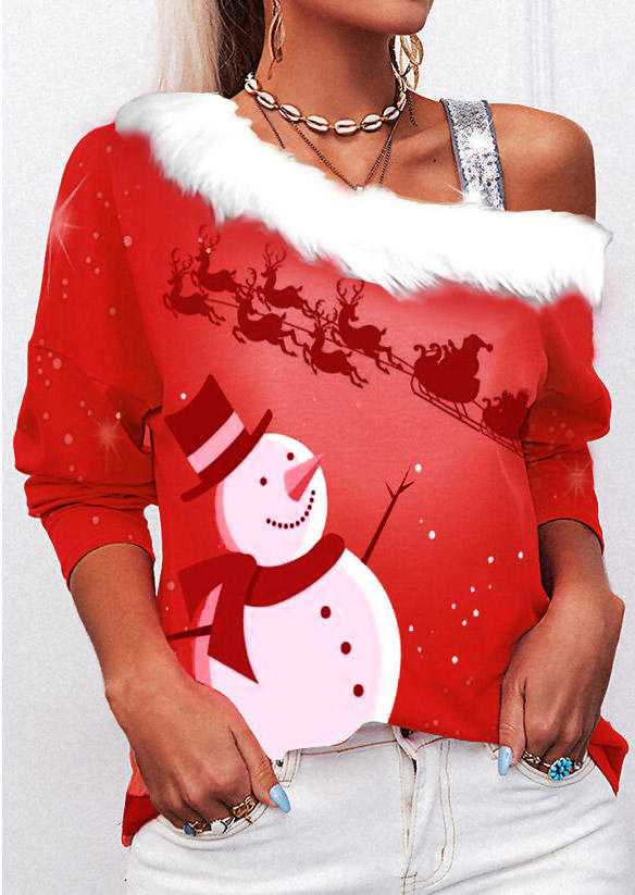 

Blouses Christmas Snowman Reindeer Plush Blouse in Red. Size: ,M,L,XL