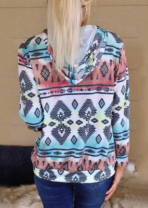 

Hoodies Aztec Geometric Kangaroo Pocket Hoodie in Multicolor. Size: ,M,L,XL
