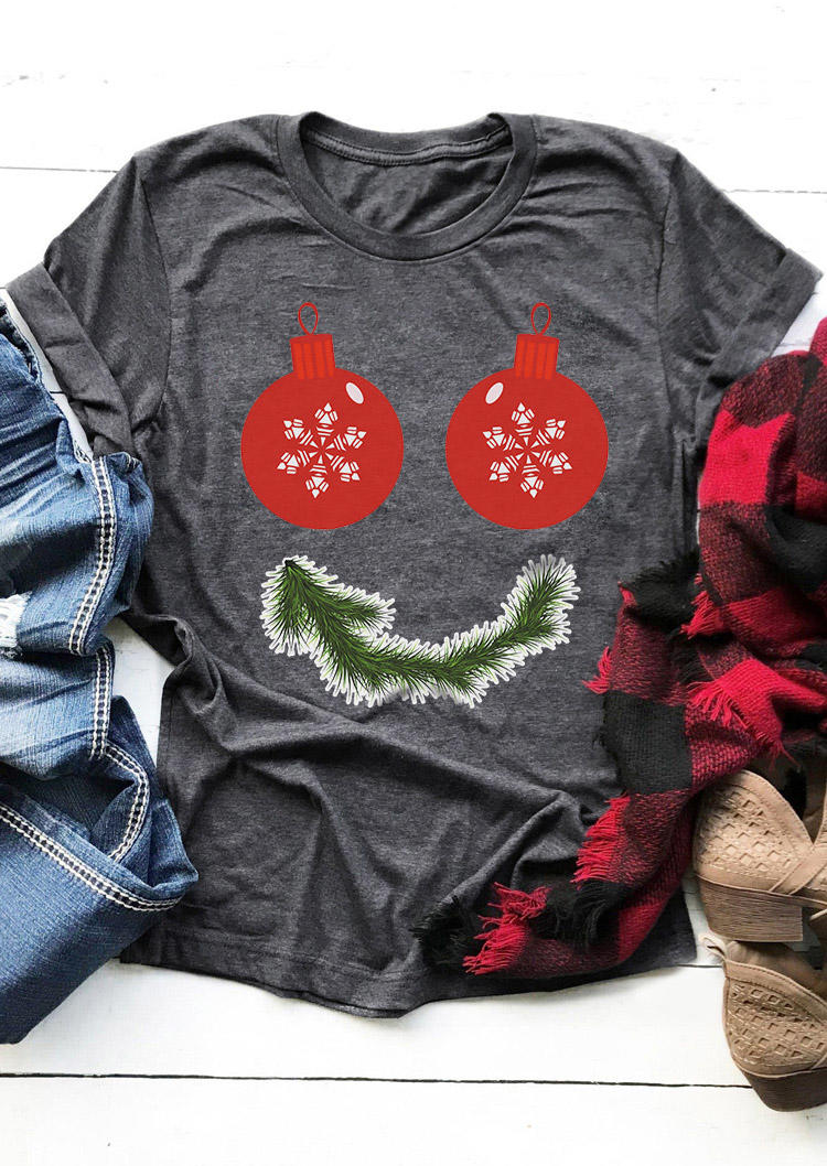 T-shirts Tees Snowflake Holly Smiley T-Shirt Tee - Dark Grey in Gray. Size: L,M,S,XL
