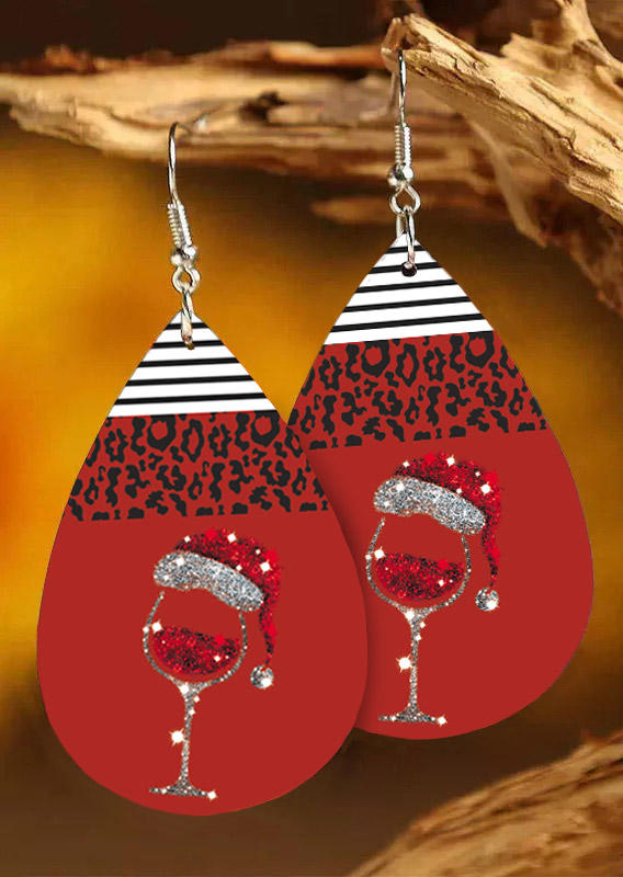 

Earrings Christmas Hat Wine Glass Leopard Striped Earrings in Red. Size