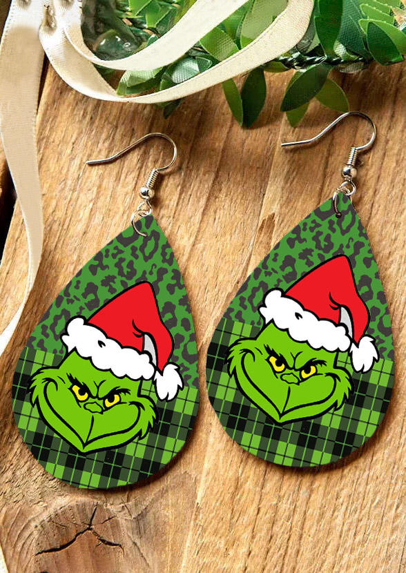 

Earrings Hat Cartoon Leopard Plaid Earrings in Green. Size