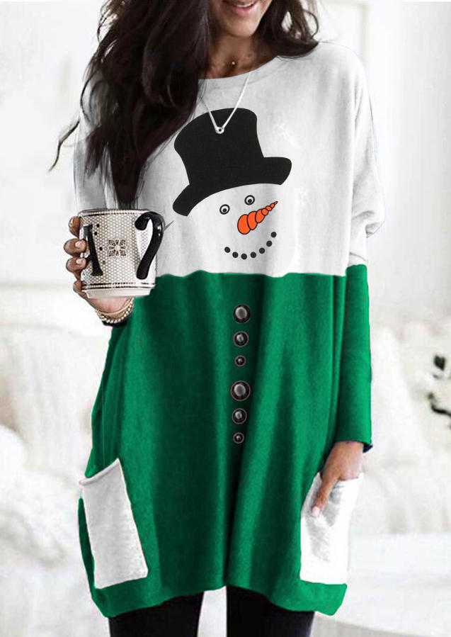 

Mini Dresses Christmas Snowman Pocket Color Block Mini Dress in Green. Size: ,M,L,XL