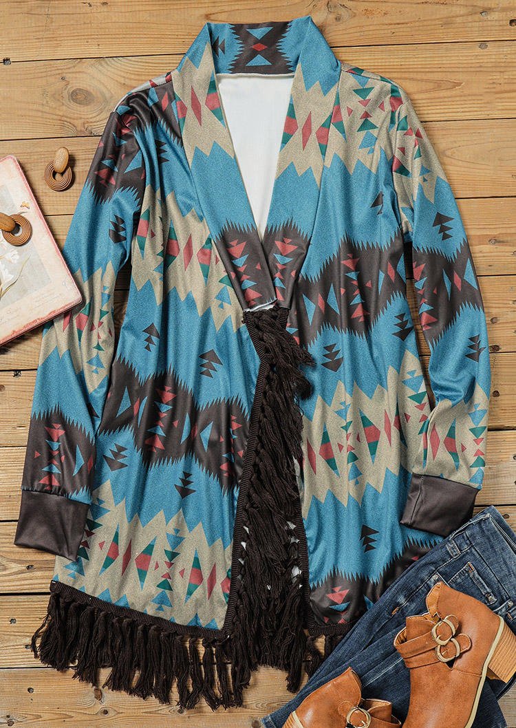 

Cardigans Aztec Geometric Tassel Long Sleeve Cardigan in Multicolor. Size: ,M