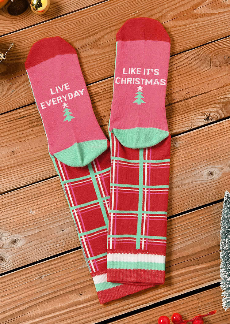 

Crew Socks Live Everyday Like It's Christmas Crew Socks in Red. Size