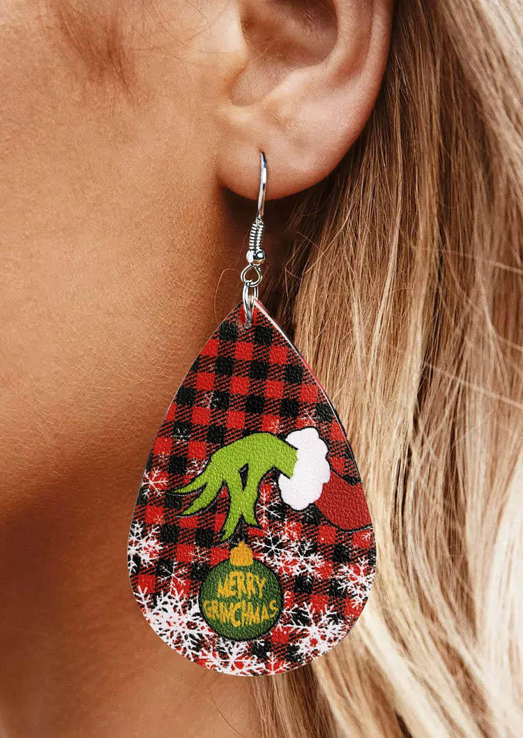 

Earrings Merry Christmas Plaid Cartoon Hand Earrings in Multicolor. Size