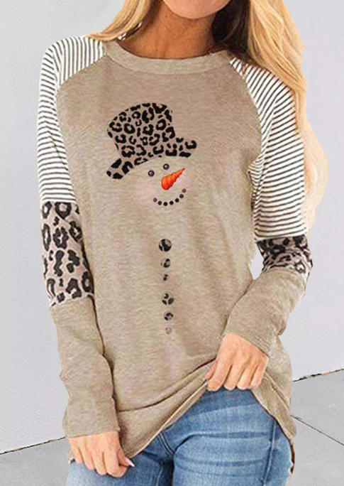 

T-shirts Tees Christmas Snowman Striped Leopard T-Shirt Tee in Multicolor. Size