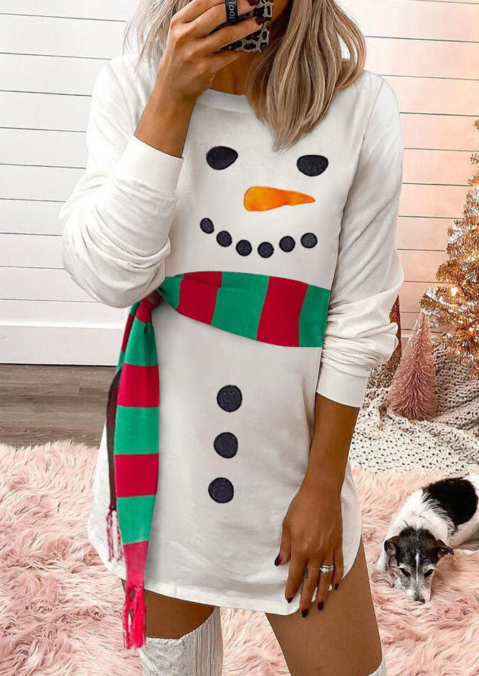 

Mini Dresses Christmas Snowman Long Sleeve Mini Dress in White. Size: ,M,L,XL