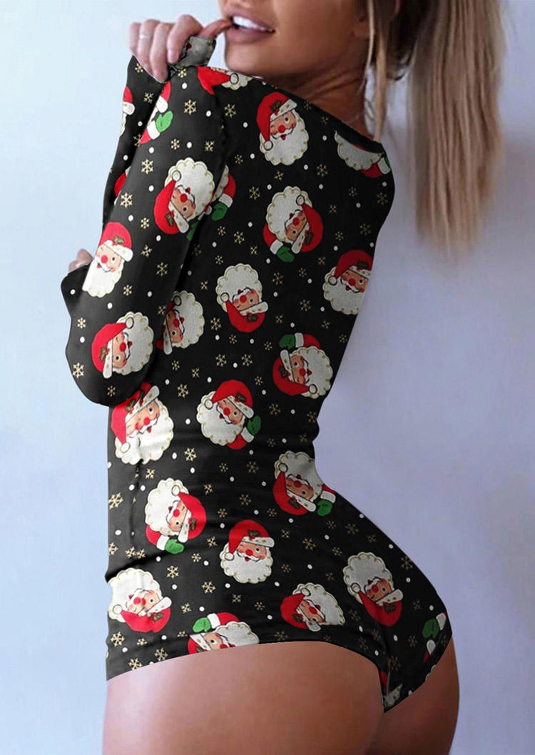 

Sleepwear Christmas Santa Claus Button One-Piece Pajamas in Black. Size