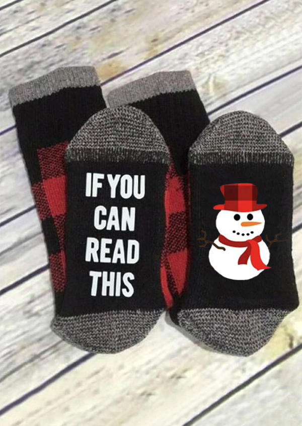 

Crew Socks If You Can Read This Snowman Plaid Crew Socks in Black. Size