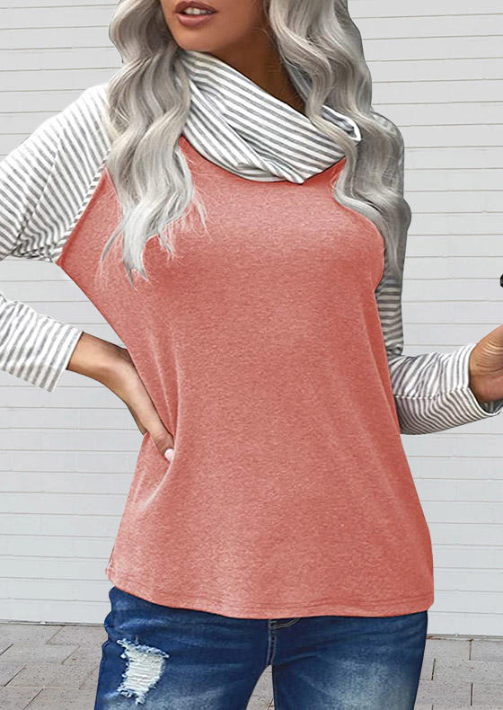 

Blouses Striped Cowl Neck Raglan Sleeve Blouse in Pink. Size