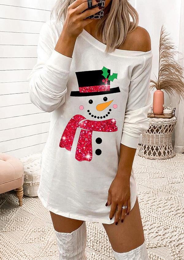 

Mini Dresses Christmas Snowman Long Sleeve Mini Dress in White. Size: ,M,L,XL