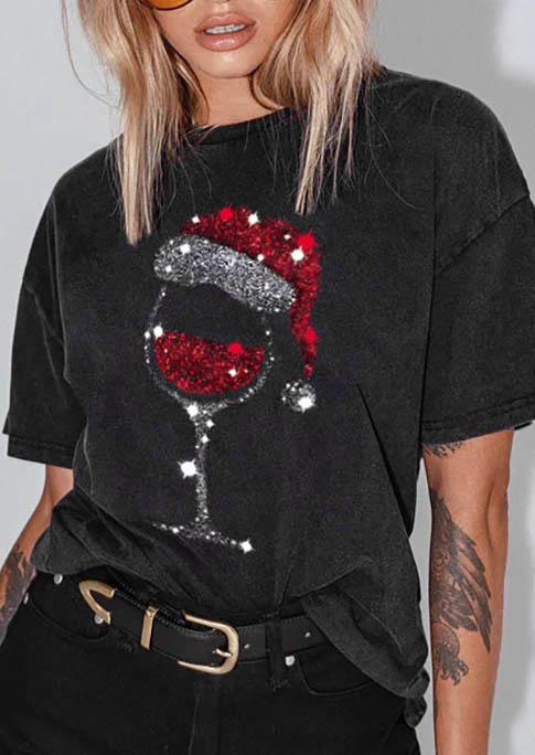 

T-shirts Tees Christmas Wine Glass T-Shirt Tee in Black. Size: ,M,L,XL