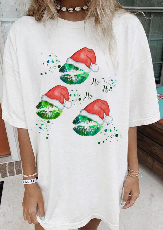 

T-shirts Tees Christmas Hat Lips Ho Ho Ho T-Shirt Tee in White. Size: ,M,L,XL
