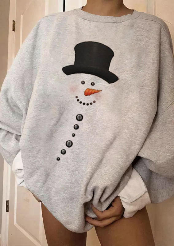 

Sweatshirts Christmas Snowman Long Sleeve Sweatshirt in Light Grey. Size: ,M,L,XL