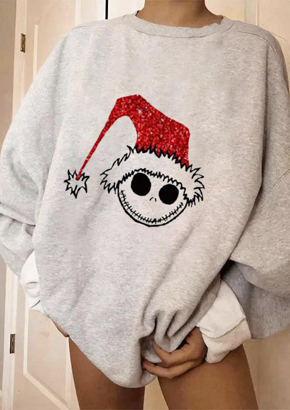 

Sweatshirts Christmas Hat Skull Long Sleeve Sweatshirt in Gray. Size: ,M,L,XL