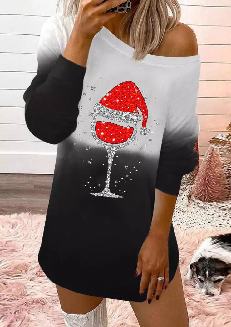

Mini Dresses Christmas Hat Wine Glass Gradient Mini Dress in Black. Size: ,M,L,XL