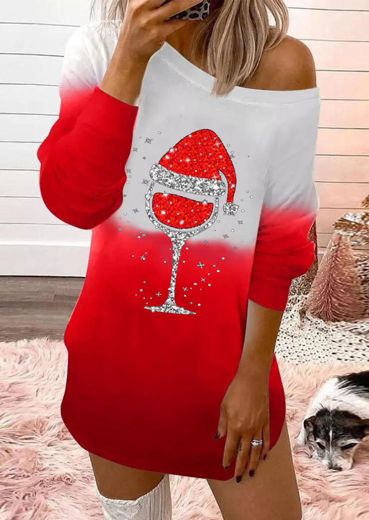 

Mini Dresses Christmas Hat Wine Glass Gradient Mini Dress in Red. Size: ,M,L,XL