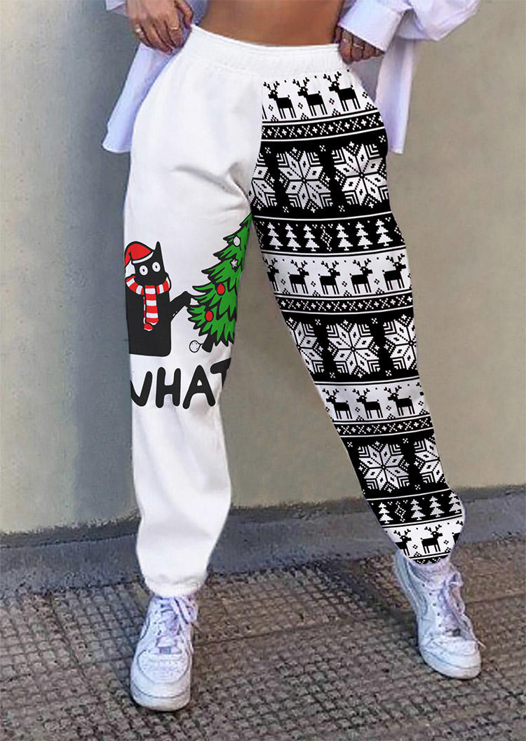 

Pants Christmas Reindeer Cat Snowflake Sweatpants in Black. Size: ,M,L,XL