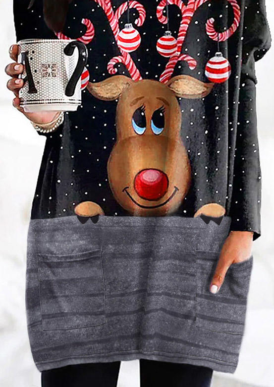 Mini Dresses Reindeer Pocket Mini Dress in Black. Size: L,M,S,XL
