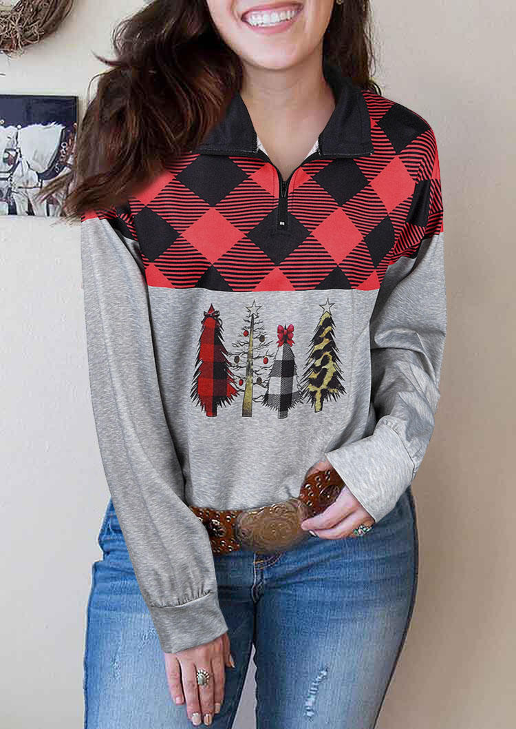 

Sweatshirts Christmas Tree Plaid Zipper Sweatshirt in Plaid. Size: ,M,L,XL
