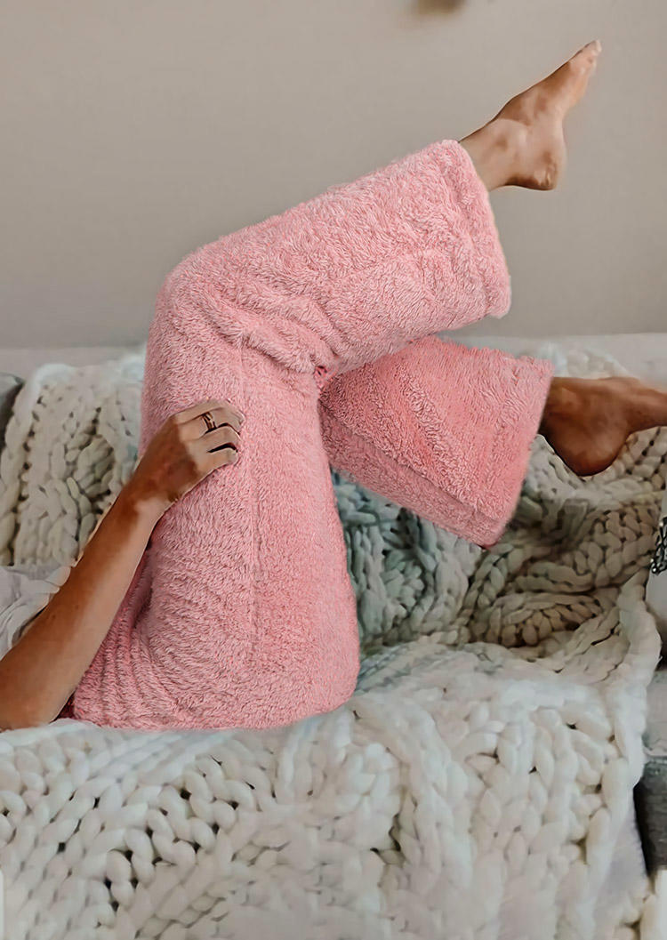 

Pants Thickened Fuzzy Warm Elastic Waist Pants in Pink. Size