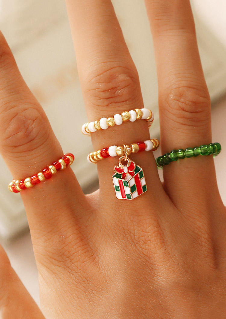 

Rings 4Pcs Christmas Reindeer Beading Ring Set in Pattern1. Size