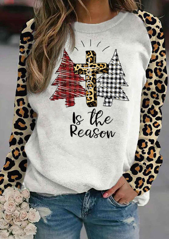 Sweatshirts Jesus Is The Reason Leopard Plaid Sweatshirt in White. Size: M