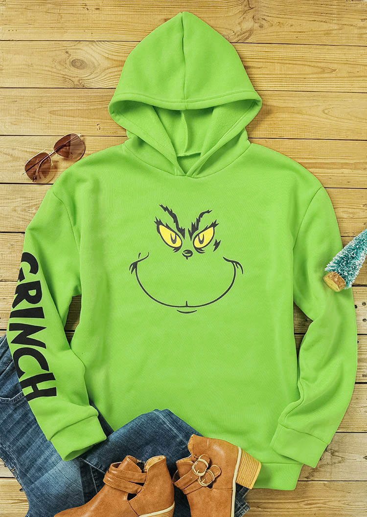 

Hoodies Christmas Cartoon Long Sleeve Hoodie in Green. Size