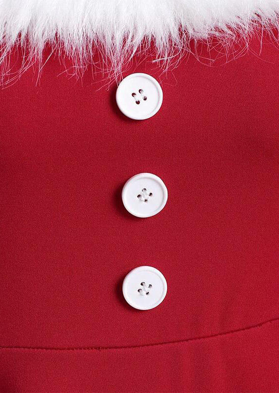 Plush Button Splicing High Low Hem Midi Dress - Red