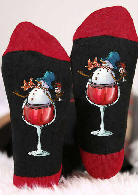 

Crew Socks Snowman Wine Glass Crew Socks in Black. Size
