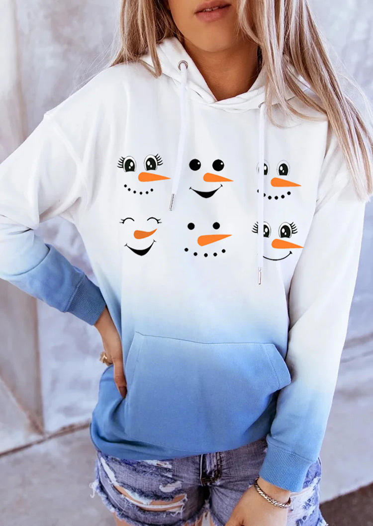 Christmas Snowman Gradient Hoodie - Blue