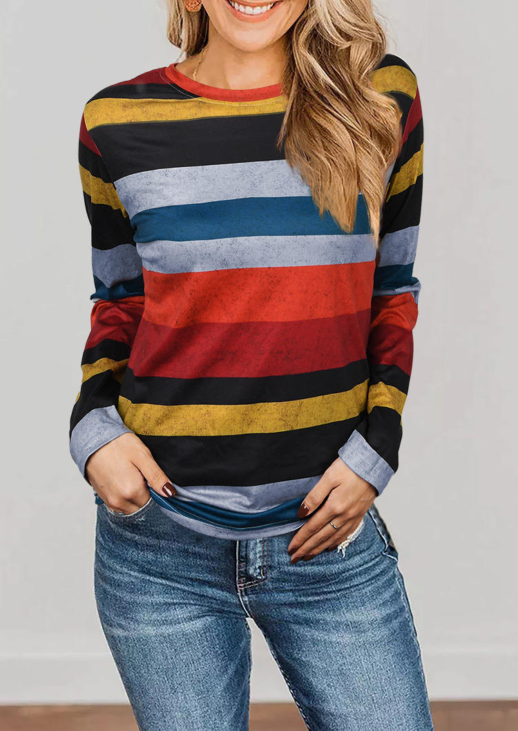Blouses Striped Color Block Casual Blouse in Multicolor. Size: S,XL