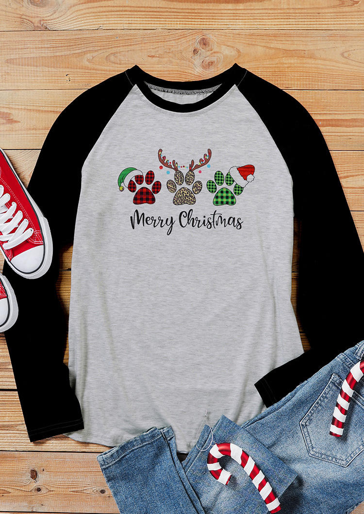 T-shirts Tees Merry Christmas Dog Paw Plaid Leopard T-shirt Tee - Light Grey in Gray. Size: L,M,S,XL