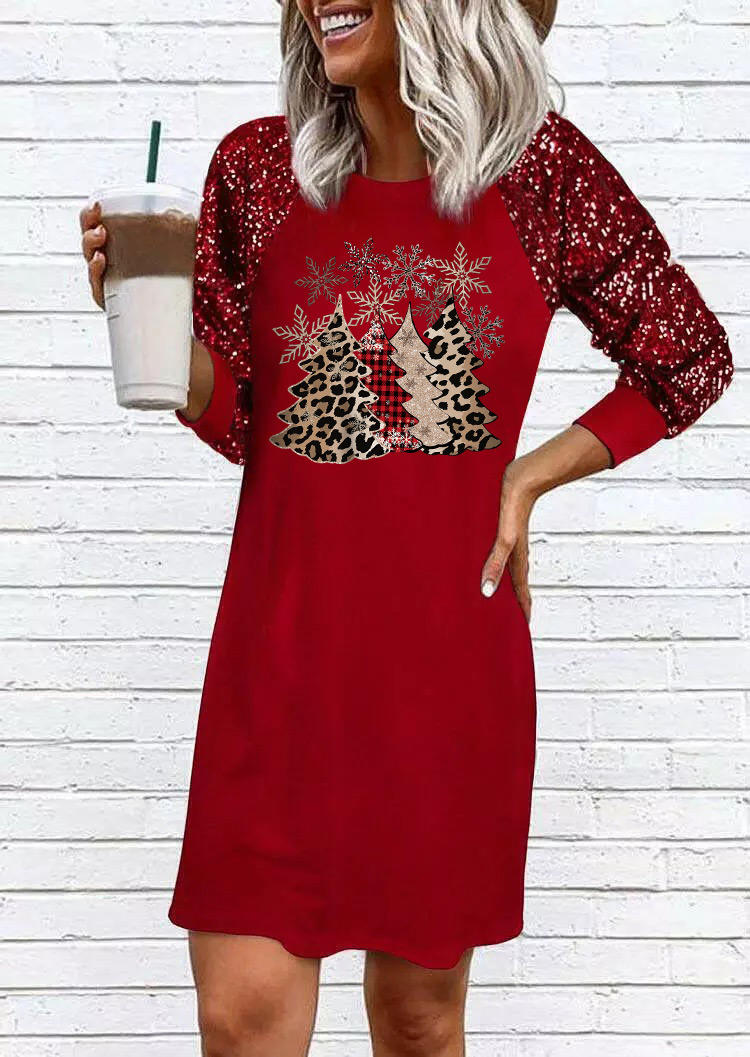 

Mini Dresses Sequined Leopard Plaid Christmas Tree Snowflake Mini Dress in Red. Size: ,M,L,XL