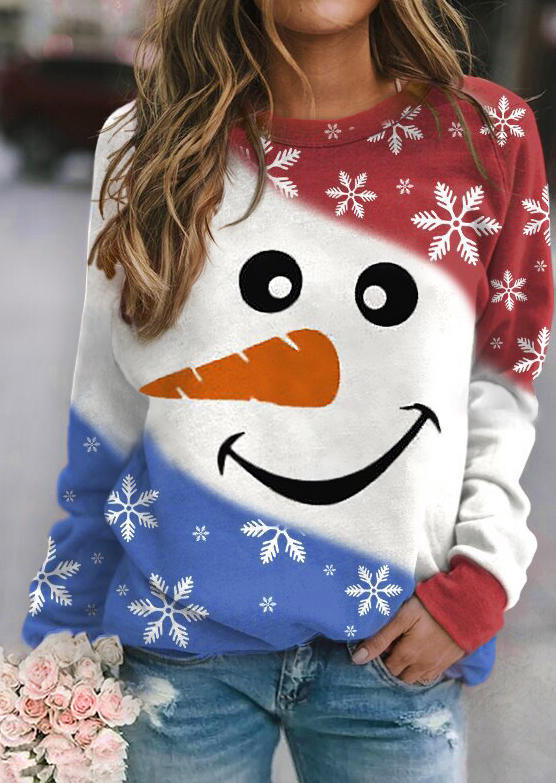 

Sweatshirts Christmas Snowman Snowflake Long Sleeve Sweatshirt in Multicolor. Size: ,L,XL