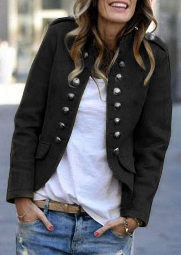 

Blazers Pocket Button Long Sleeve Blazer in Black. Size: ,M,L,XL